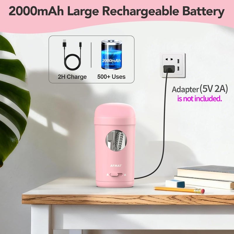 AFMAT Electric Pencil Sharpener, Fully Automatic Pencil Sharpener for 7-8mm Pencils & Colored Pencils, Auto in & Out, Rechargeable Vertical Hands-Free Sharpeners for Classroom/Home/Office PSX7(Pink) - Image 5